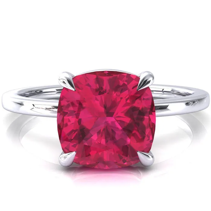 Lyla Cushion Ruby 4 Claw Prong Single Rail Solitaire Ring Fire Brilliance Rings Lyla Cushion Ruby 4 Claw Prong Single Rail Solitaire Ring Fire Brilliance Rings
