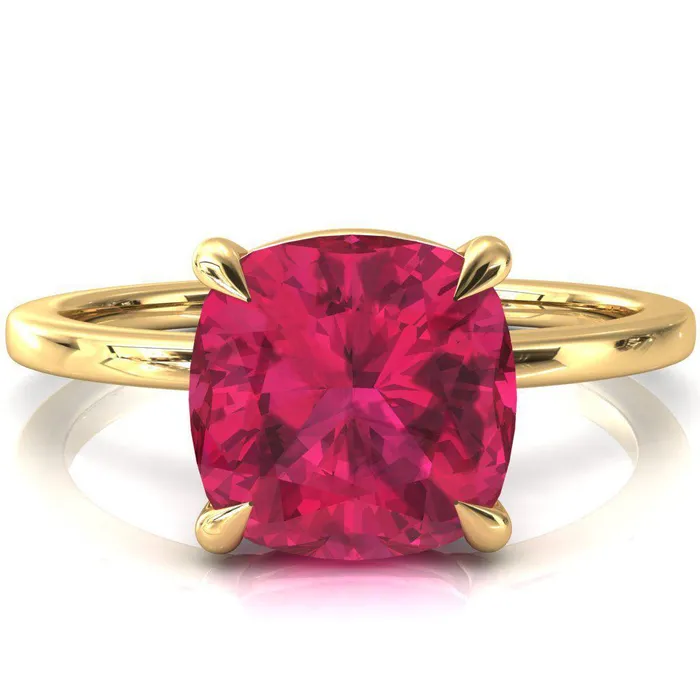 Lyla Cushion Ruby 4 Claw Prong Single Rail Solitaire Ring Fire Brilliance Rings