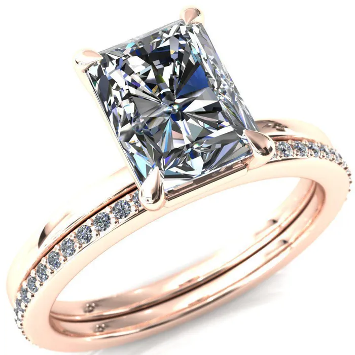 Lyla Radiant Center Stone 4 Claw Prong Single Rail Solitaire Ring Fire Brilliance Rings Lyla Radiant Center Stone 4 Claw Prong Single Rail Solitaire Ring Fire Brilliance Rings