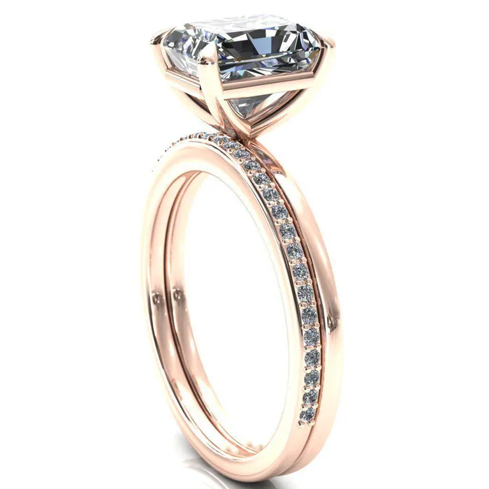 Lyla Radiant Center Stone 4 Claw Prong Single Rail Solitaire Ring Fire Brilliance Rings