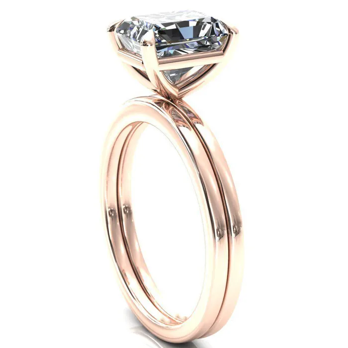 Lyla Radiant Center Stone 4 Claw Prong Single Rail Solitaire Ring Fire Brilliance Rings
