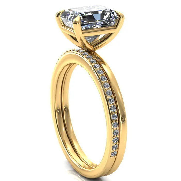 Lyla Radiant Center Stone 4 Claw Prong Single Rail Solitaire Ring Fire Brilliance Rings