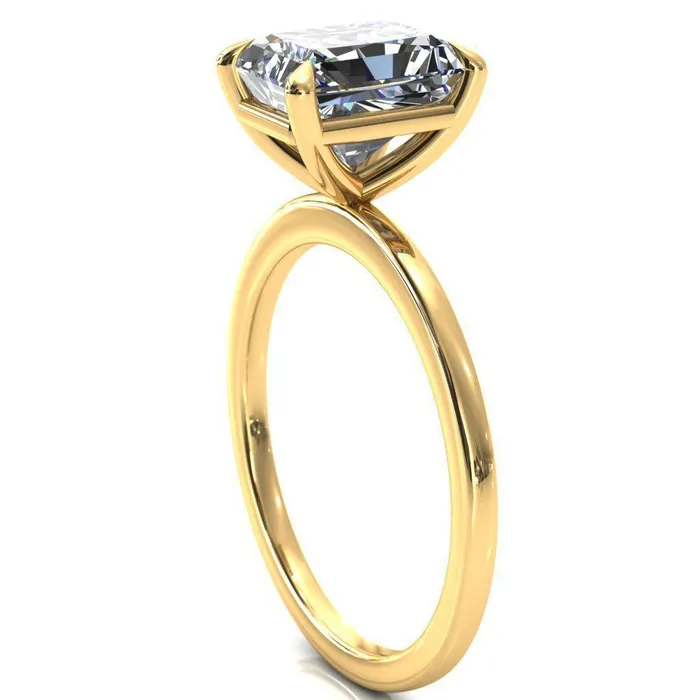 Lyla Radiant Center Stone 4 Claw Prong Single Rail Solitaire Ring Fire Brilliance Rings