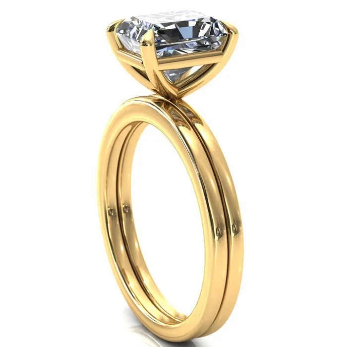 Lyla Radiant Center Stone 4 Claw Prong Single Rail Solitaire Ring Fire Brilliance Rings