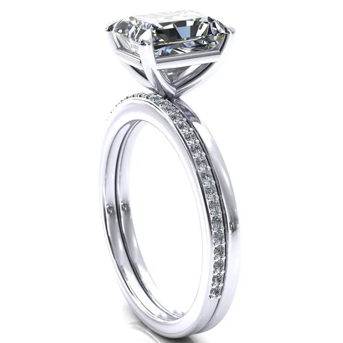 Lyla Radiant Center Stone 4 Claw Prong Single Rail Solitaire Ring Fire Brilliance Rings