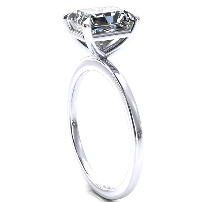 Lyla Radiant Center Stone 4 Claw Prong Single Rail Solitaire Ring Fire Brilliance Rings
