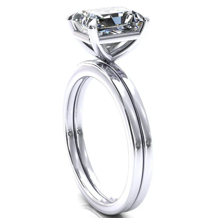 Lyla Radiant Center Stone 4 Claw Prong Single Rail Solitaire Ring Fire Brilliance Rings