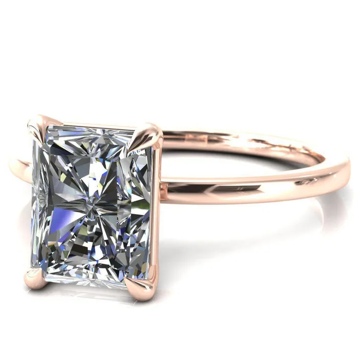Lyla Radiant Center Stone 4 Claw Prong Single Rail Solitaire Ring Fire Brilliance Rings