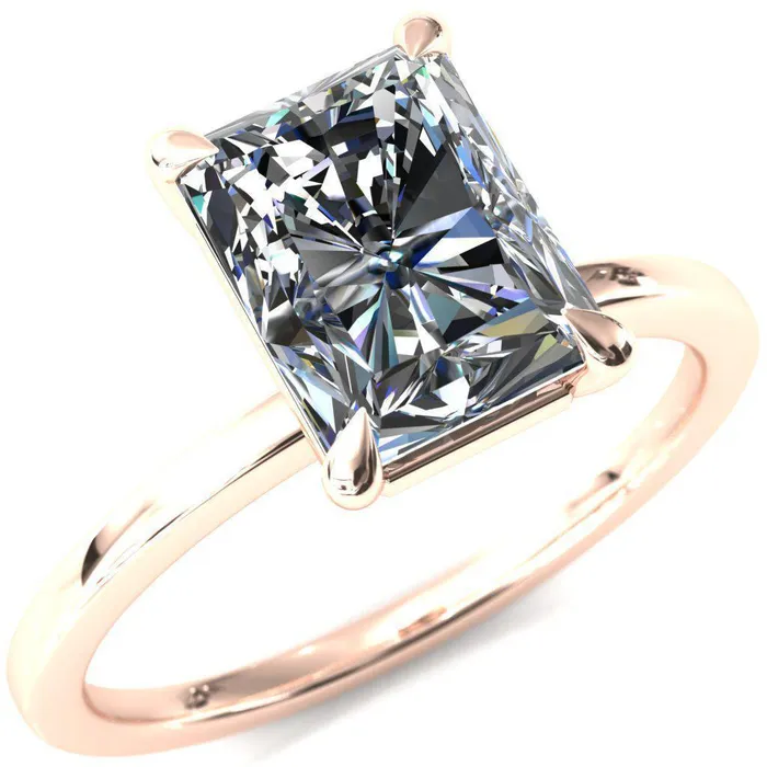 Lyla Radiant Center Stone 4 Claw Prong Single Rail Solitaire Ring Fire Brilliance Rings