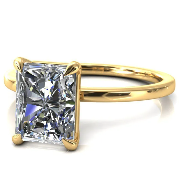 Lyla Radiant Center Stone 4 Claw Prong Single Rail Solitaire Ring Fire Brilliance Rings