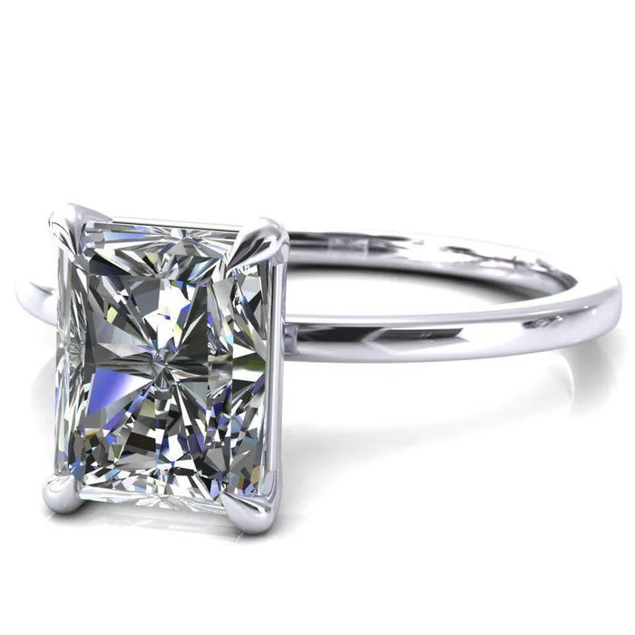 Lyla Radiant Center Stone 4 Claw Prong Single Rail Solitaire Ring Fire Brilliance Rings