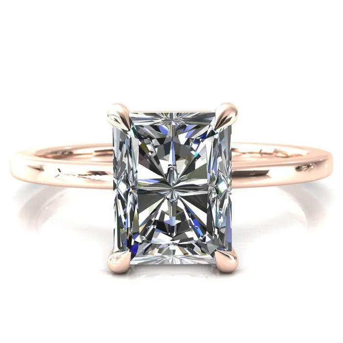 Lyla Radiant Center Stone 4 Claw Prong Single Rail Solitaire Ring Fire Brilliance Rings