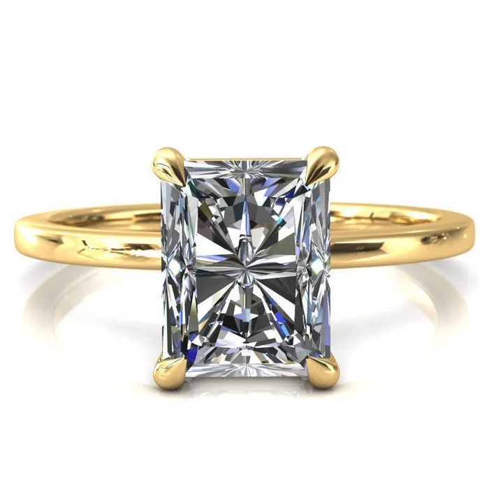 Lyla Radiant Center Stone 4 Claw Prong Single Rail Solitaire Ring Fire Brilliance Rings