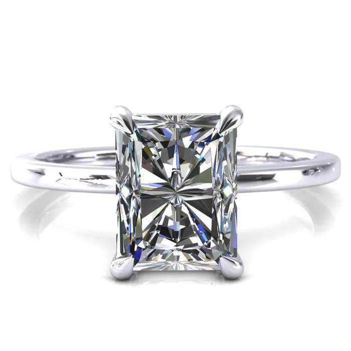 Lyla Radiant Center Stone 4 Claw Prong Single Rail Solitaire Ring Fire Brilliance Rings