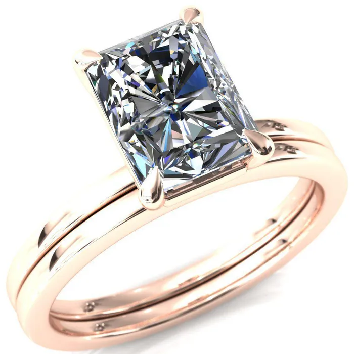 Lyla Radiant Center Stone 4 Claw Prong Single Rail Solitaire Ring Fire Brilliance Rings