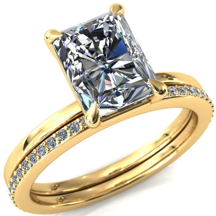 Lyla Radiant Center Stone 4 Claw Prong Single Rail Solitaire Ring Fire Brilliance Rings