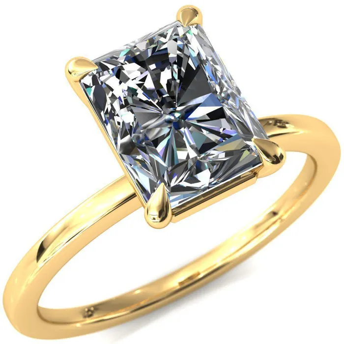 Lyla Radiant Center Stone 4 Claw Prong Single Rail Solitaire Ring Fire Brilliance Rings