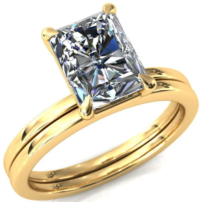 Lyla Radiant Center Stone 4 Claw Prong Single Rail Solitaire Ring Fire Brilliance Rings