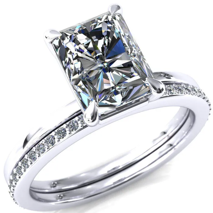 Lyla Radiant Center Stone 4 Claw Prong Single Rail Solitaire Ring Fire Brilliance Rings
