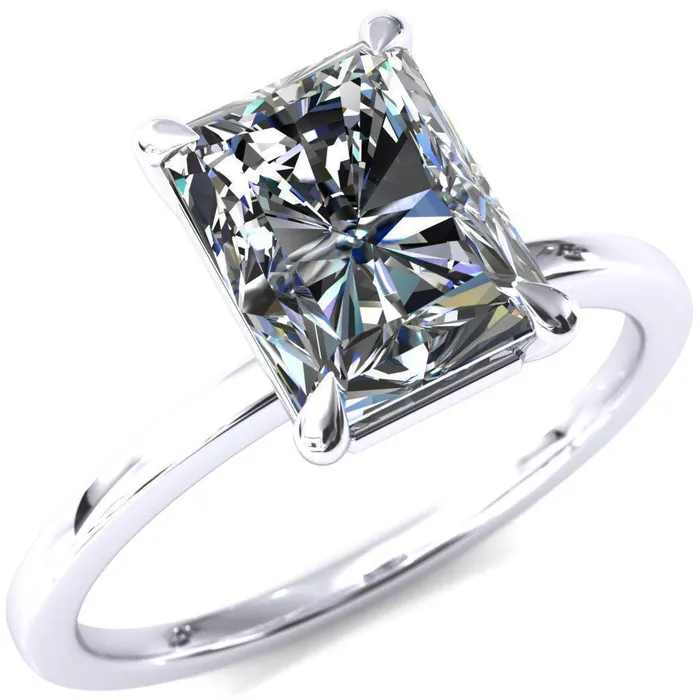 Lyla Radiant Center Stone 4 Claw Prong Single Rail Solitaire Ring Fire Brilliance Rings