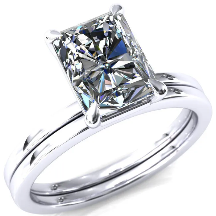 Lyla Radiant Center Stone 4 Claw Prong Single Rail Solitaire Ring Fire Brilliance Rings
