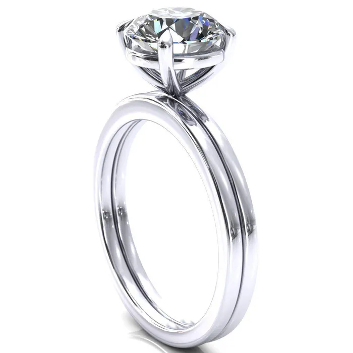 Lyla Round Center Stone 4 Claw Prong Single Rail Solitaire Ring Fire Brilliance Rings
