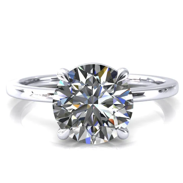 Lyla Round Center Stone 4 Claw Prong Single Rail Solitaire Ring Fire Brilliance Rings