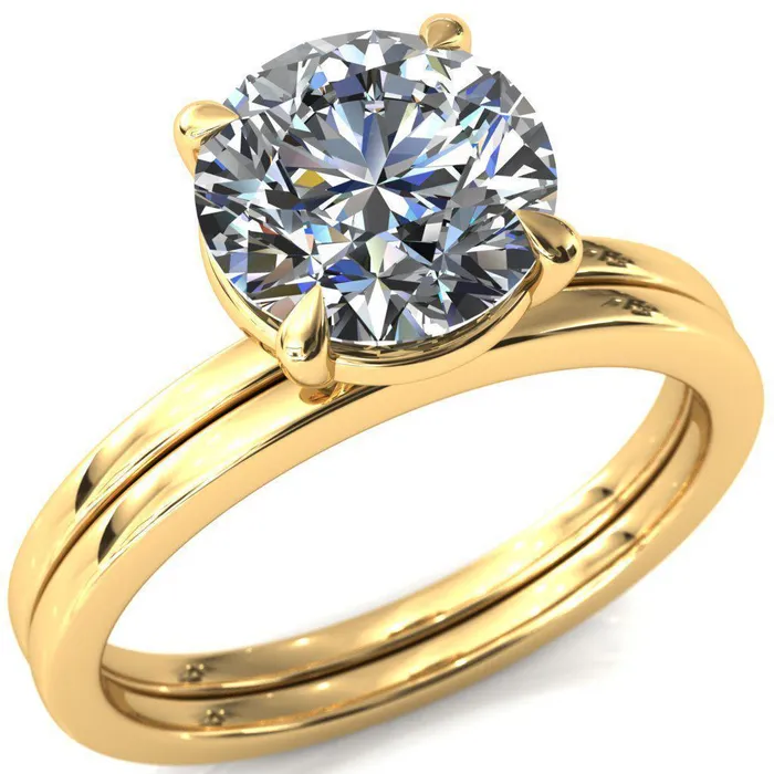 Lyla Round Center Stone 4 Claw Prong Single Rail Solitaire Ring Fire Brilliance Rings