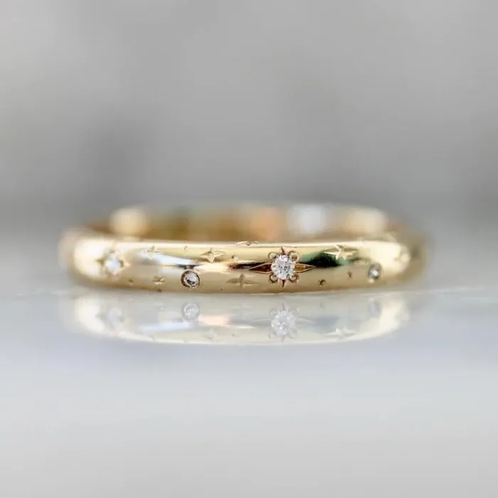 Made By Gem Breakfast Rings Celeste Major Star Engraved Diamond Gold Band