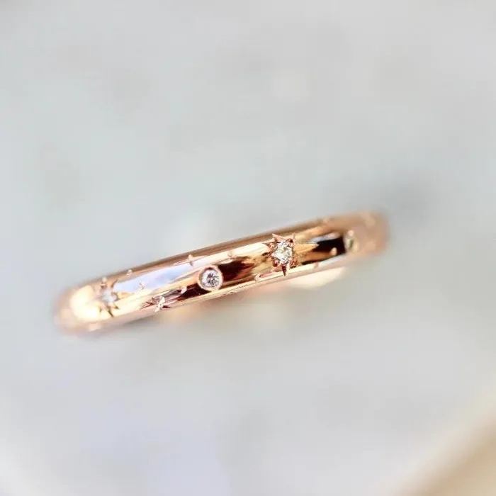 Made By Gem Breakfast Rings Celeste Major Star Engraved Diamond Gold Band