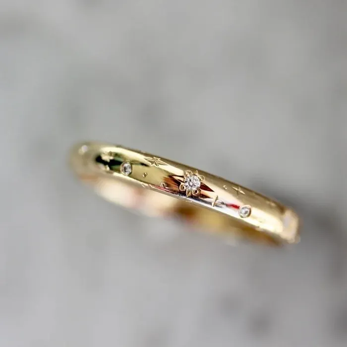 Made By Gem Breakfast Rings Celeste Major Star Engraved Diamond Gold Band