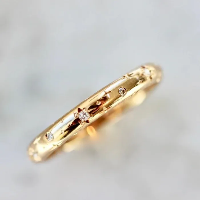 Made By Gem Breakfast Rings Celeste Major Star Engraved Diamond Gold Band