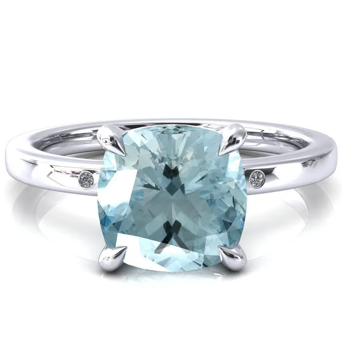 Maise Cushion Aqua Blue Spinel 4 Prong Diamond Accent Engagement Ring Fire Brilliance Rings Maise Cushion Aqua Blue Spinel 4 Prong Diamond Accent Engagement Ring Fire Brilliance Rings