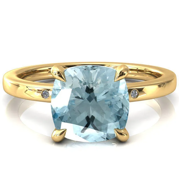 Maise Cushion Aqua Blue Spinel 4 Prong Diamond Accent Engagement Ring Fire Brilliance Rings