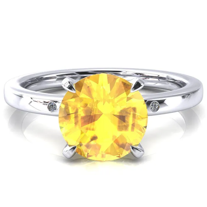 Maise Round Yellow Sapphire 4 Prong Diamond Accent Engagement Ring Fire Brilliance Rings Maise Round Yellow Sapphire 4 Prong Diamond Accent Engagement Ring Fire Brilliance Rings