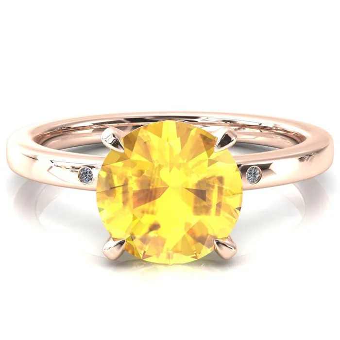 Maise Round Yellow Sapphire 4 Prong Diamond Accent Engagement Ring Fire Brilliance Rings