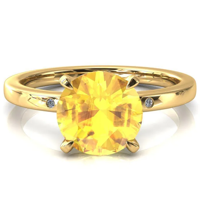 Maise Round Yellow Sapphire 4 Prong Diamond Accent Engagement Ring Fire Brilliance Rings