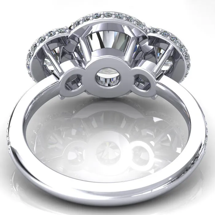 Melissa Round Center Stone 3 Stone Triple Halo Diamond Accent Ring Fire Brilliance Rings