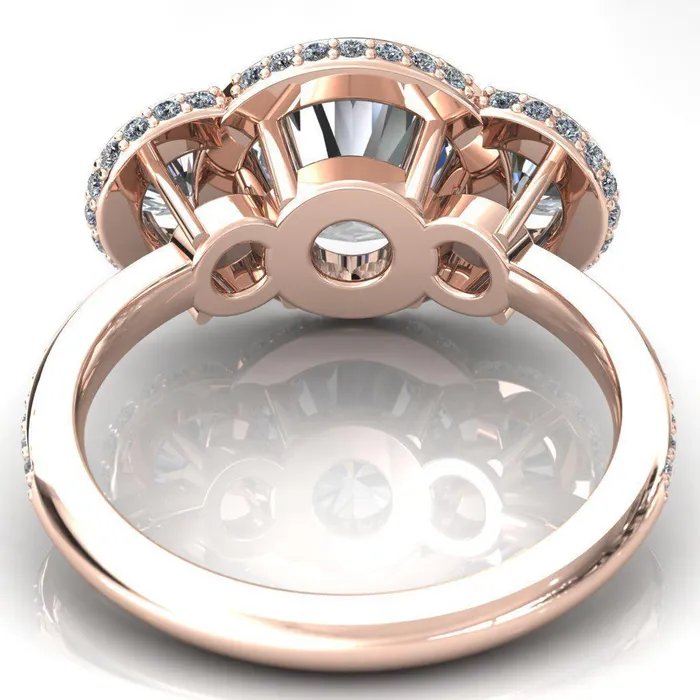 Melissa Round Center Stone 3 Stone Triple Halo Diamond Accent Ring Fire Brilliance Rings