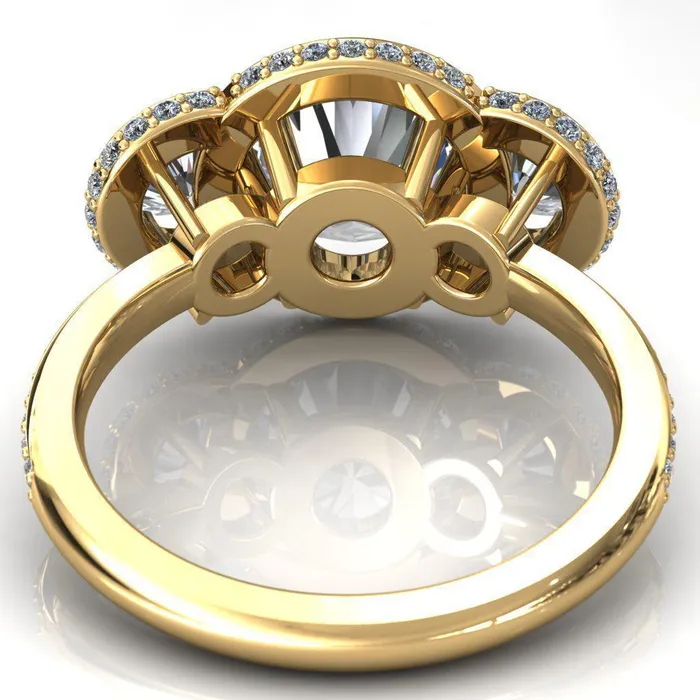 Melissa Round Center Stone 3 Stone Triple Halo Diamond Accent Ring Fire Brilliance Rings