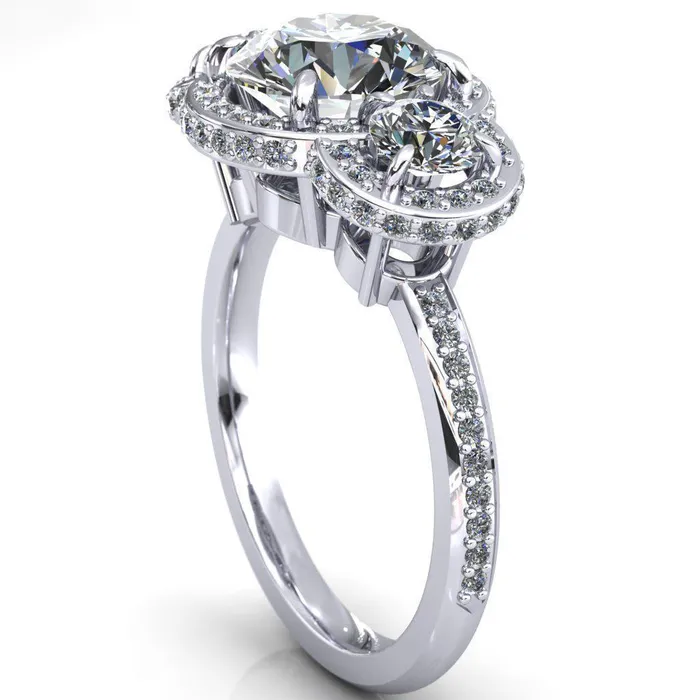 Melissa Round Center Stone 3 Stone Triple Halo Diamond Accent Ring Fire Brilliance Rings