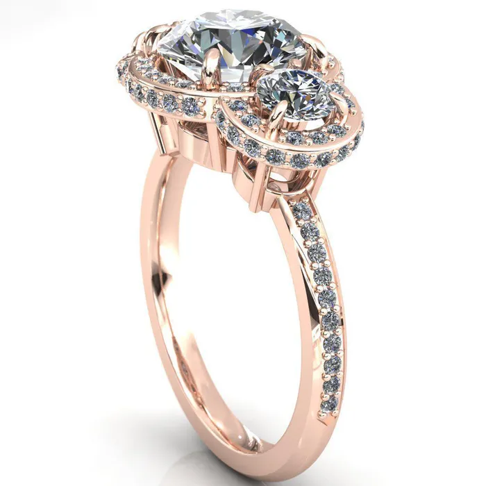 Melissa Round Center Stone 3 Stone Triple Halo Diamond Accent Ring Fire Brilliance Rings