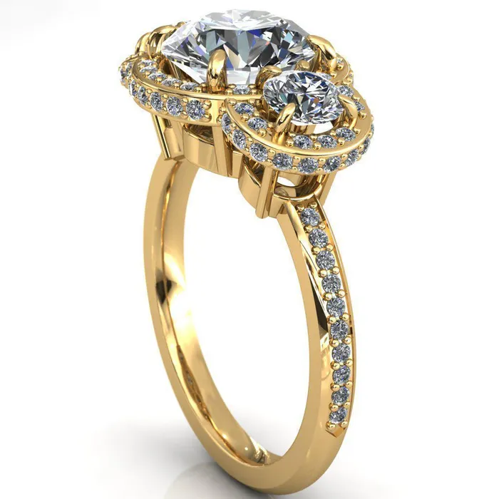 Melissa Round Center Stone 3 Stone Triple Halo Diamond Accent Ring Fire Brilliance Rings