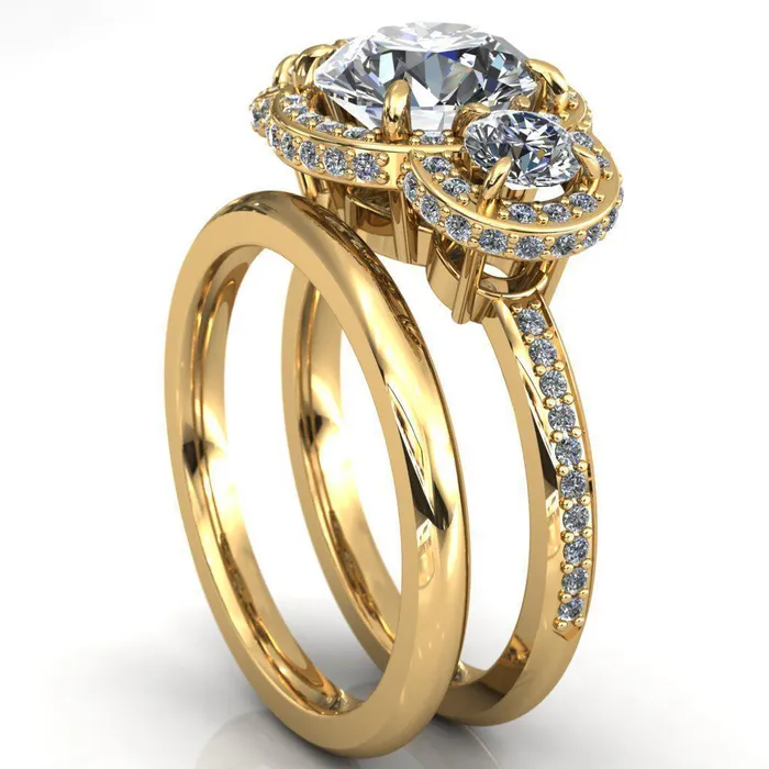 Melissa Round Center Stone 3 Stone Triple Halo Diamond Accent Ring Fire Brilliance Rings