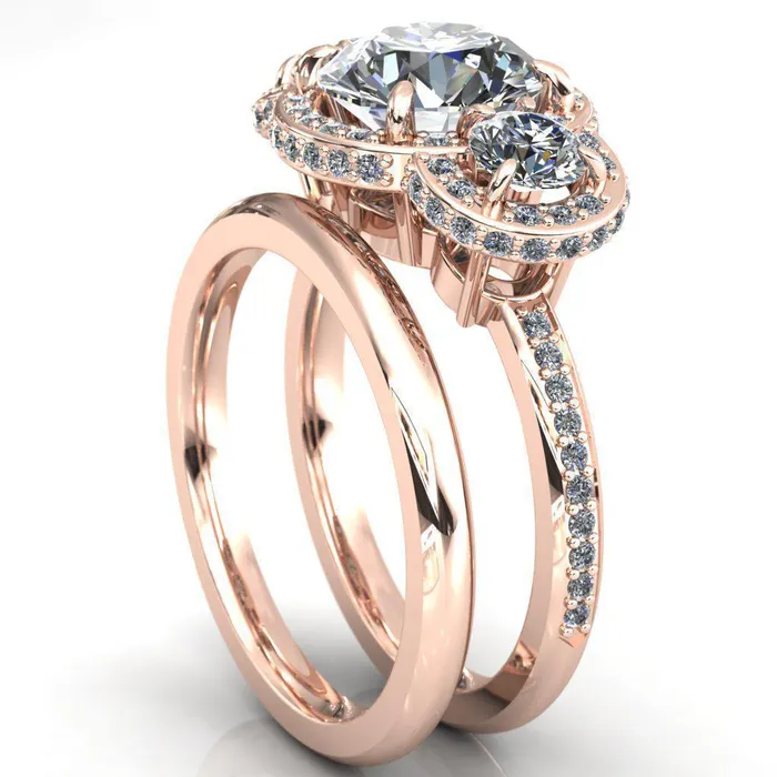 Melissa Round Center Stone 3 Stone Triple Halo Diamond Accent Ring Fire Brilliance Rings