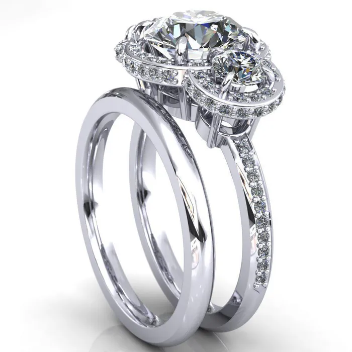 Melissa Round Center Stone 3 Stone Triple Halo Diamond Accent Ring Fire Brilliance Rings
