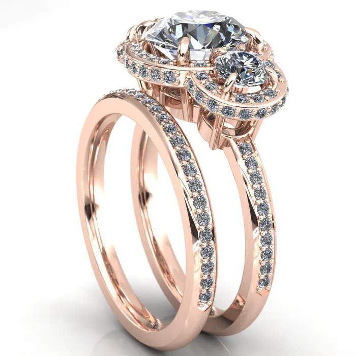 Melissa Round Center Stone 3 Stone Triple Halo Diamond Accent Ring Fire Brilliance Rings