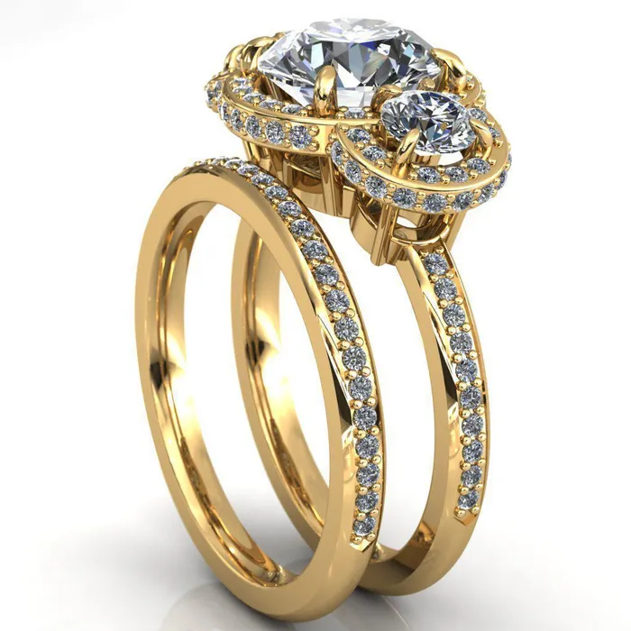Melissa Round Center Stone 3 Stone Triple Halo Diamond Accent Ring Fire Brilliance Rings