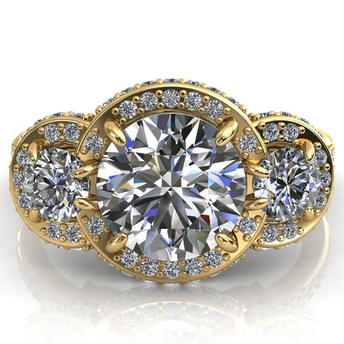 Melissa Round Center Stone 3 Stone Triple Halo Diamond Accent Ring Fire Brilliance Rings