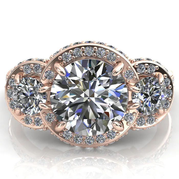 Melissa Round Center Stone 3 Stone Triple Halo Diamond Accent Ring Fire Brilliance Rings